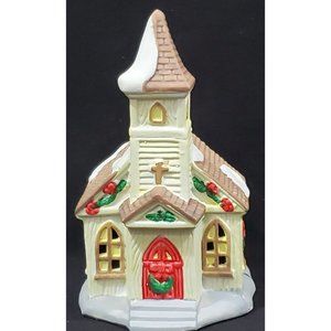 Noma Dickensville CHURCH CHAPEL Christmas Village yellow porcelain building 6"hi